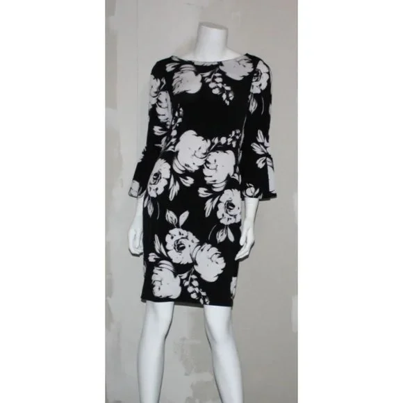 calvin klein black and white floral dress Calvin Klein Black/White Floral Pop-over Cold Shoulder Chiffon Maxi Dress -  $149